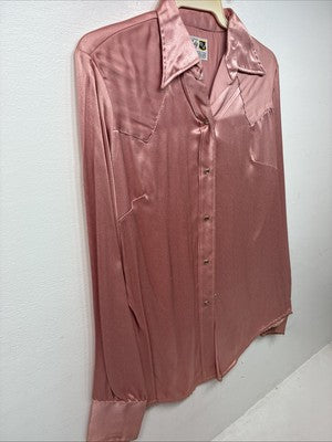 New Women’s Dickson Jenkins Pink Silk Long Sleeve Pearl Snap Size 40 KK-26