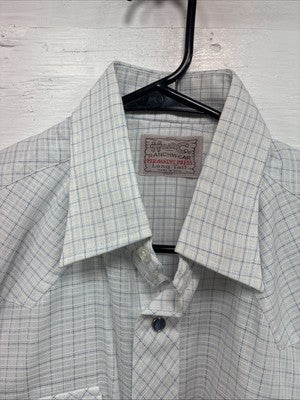 New Men’s H Bar C White Blue Plaid Long Sleeve Pearl Snap Larg M-37