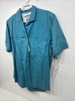 New Women’s Wrangler Blue Short Sleeve Button Up Medium MM-107