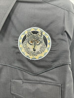 New Men’s White Horse Black Wolf Design Long Sleeve Pearl Snap Large AA-46 
