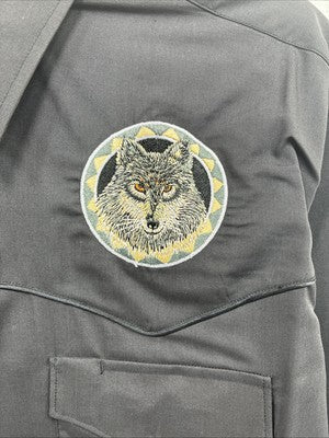 New Men’s White Horse Black Wolf Design Long Sleeve Pearl Snap Large AA-46 