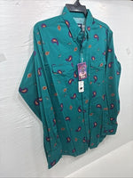 New Men’s Wrangler Teal Western Design Long Sleeve Button Up 16/5 Large T-27