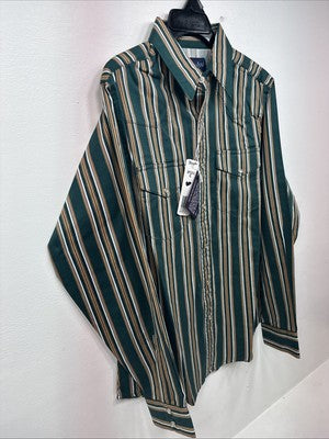 New Teens Wrangler Green Yellow Stripe Long Sleeve Pearl Snap XL DD-64