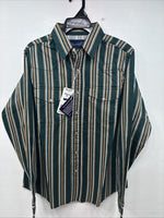 New Teens Wrangler Green Yellow Stripe Long Sleeve Pearl Snap XL DD-64