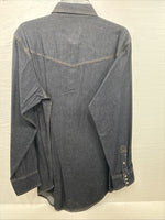 New Men’s ELY Cattleman Dark Jean Style Long Sleeve Pearl Snap Large Q-43