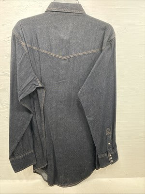 New Men’s ELY Cattleman Dark Jean Style Long Sleeve Pearl Snap Large Q-43