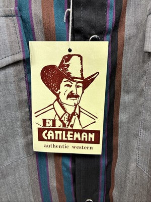 New Men’s ELY Cattleman Multicolor Stripe Long Sleeve Pearl Snap Medium Q-95