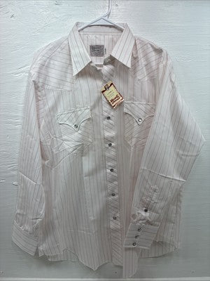 New Men’s H Bar C Pink White Stripe Long Sleeve Pearl Snap 17 X 34 XL R-63