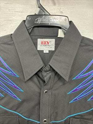 New Men’s ELY Diamond Black Western Design Long Sleeve Pearl Snap Large AA-18