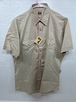 New Men’s ELY Cattleman Tan Short Sleeve Pearl Snap 16 Large AA-13