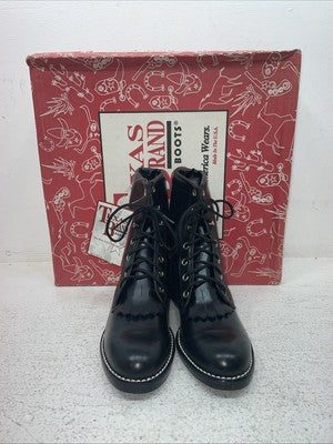 New Children’s Black Lace Up Texas Brand Cowboy Boots. C 350 1.5 1 1/2 D. 23-113