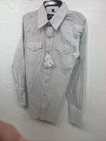 New Kids White Horse Gray Stripe Long Sleeve Pearl Snap Large DD-29