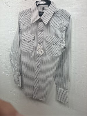 New Kids White Horse Gray Stripe Long Sleeve Pearl Snap Large DD-29