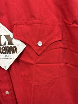 New Men’s ELY Cattleman Simple Red Long Sleeve Pearl Snap 16 Large Q-92