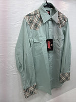 New Men’s Western Shirts Blue Plaid Long Sleeve Pearl Snap 15.5 Medium T-72