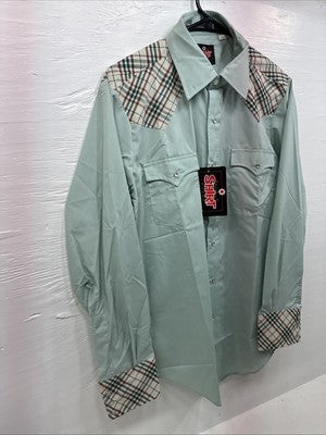 New Men’s Western Shirts Blue Plaid Long Sleeve Pearl Snap 15.5 Medium T-72