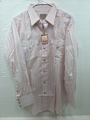 New Men’s H Bar C Pink Plaid Long Sleeve Pearl Snap 16.5 X 34 Large X-50