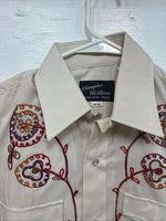 New Men’s Champion Western Tan Embroidered Long Sleeve Pearl Snap 15 Medium K-90