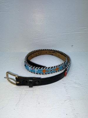 New Black Genuine Leather Beaded 32” Belt JJ-19