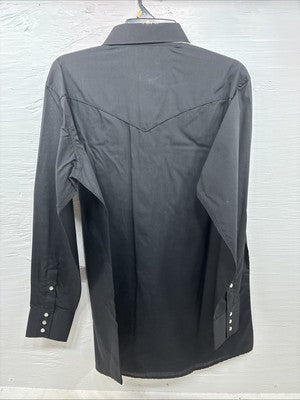 New Men’s White Horse Black Card Design Long Sleeve Pearl Snap Large CC-29