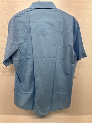 New Men’s ELY Cattleman Western Blue Simple Short Sleeve Pearl Snap 17 XL T-38