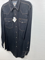 New Men’s ELY Cattleman Dark Jean Style Long Sleeve Pearl Snap Large Q-43