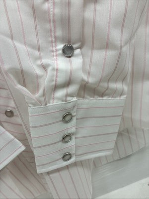 New Men’s H Bar C Pink White Stripe Long Sleeve Pearl Snap 17 X 34 XL R-63