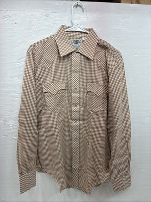 New Men’s Circle A Brown Checkered Long Sleeve Pearl Snap Large AA-55