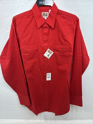 New Men’s ELY Cattleman Western Red Long Sleeve Pearl Snap 16 Large V-44