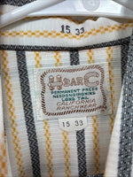 New Men’s H Bar C Yellow Black White Stripe Long Sleeve Pearl Snap Medium T-95