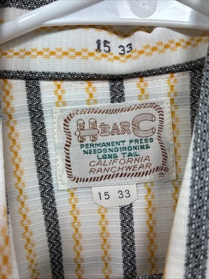 New Men’s H Bar C Yellow Black White Stripe Long Sleeve Pearl Snap Medium T-95