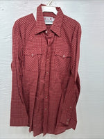 Me End H Bar C Red Plaid Long Sleeve Pearl Snap 16.5 Large AA-35