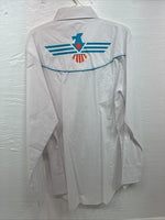 New Men’s ELY Diamond White Western Print Long Sleeve Pearl Snap Large V-35