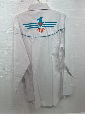 New Men’s ELY Diamond White Western Print Long Sleeve Pearl Snap Large V-35