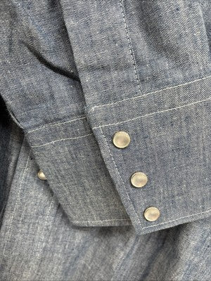 New Men’s Champion Western Jean Design Blue Long Sleeve Pearl Snap Large Q-88