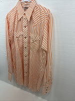 New Men’s Tem Tex Orange Stripe Long Sleeve Pearl Snap 16 X 35 Large AA-32