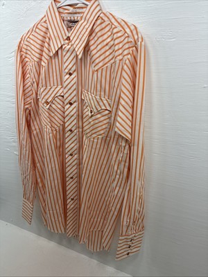New Men’s Tem Tex Orange Stripe Long Sleeve Pearl Snap 16 X 35 Large AA-32