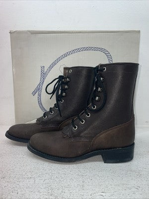 New Youth Brown Lace Up Old West Cowboy Boots. 5148 G 3.5 3 1/2. 22-40