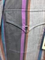 New Men’s ELY Cattleman Multicolor Stripe Long Sleeve Pearl Snap Medium Q-95