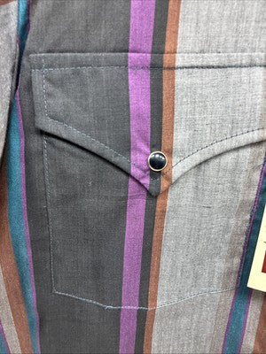New Men’s ELY Cattleman Multicolor Stripe Long Sleeve Pearl Snap Medium Q-95
