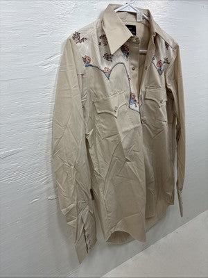 New Men’s Champion Western Tan design Long Sleeve Pearl Snap 15 Medium CC-11