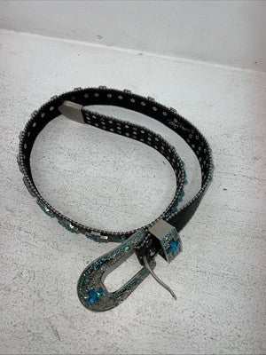 New Black Genuine Leather Blazin Roxx Blue Cross Bling M Belt #N3520401 Z-2