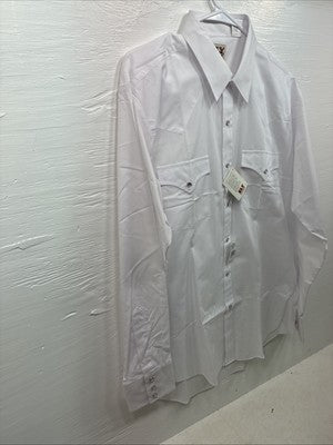 New Men’s ELY Cattleman White Long Sleeve Pearl Snap 16.5 X 35 Large CC-52