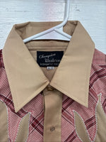 New Men’s Champion Western Brown Pink Plaid Long Sleeve Pearl Snap 16 Large X-36