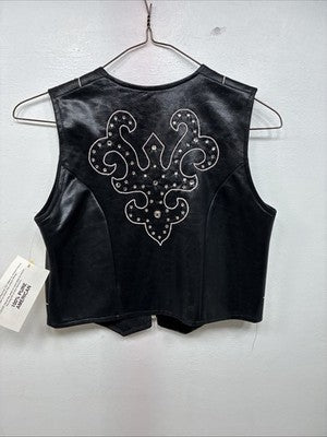 New Women’s 1848 RanchWear Black Rhinestone Sleeveless Vest Zip Up Medium YY-42