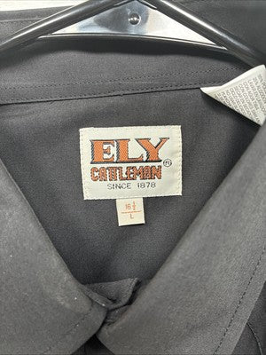 New Men’s ELY Cattleman Black Short Sleeve Pearl Snap 16.5 Large CC-21
