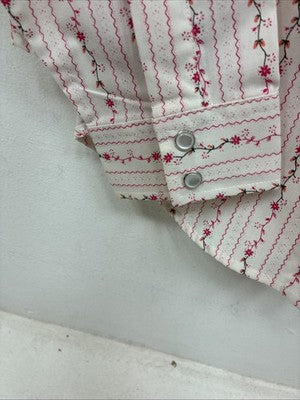 New Women’s White Horse White Red Floral Long Sleeve Pearl Snap Medium YY-58