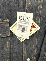 New Men’s ELY Cattleman Dark Jean Style Long Sleeve Pearl Snap Large Q-43