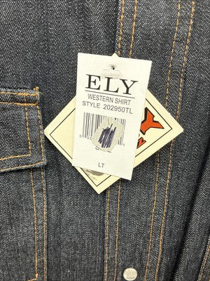 New Men’s ELY Cattleman Dark Jean Style Long Sleeve Pearl Snap Large Q-43