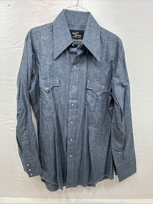 New Men’s Champion Western Jean Design Blue Long Sleeve Pearl Snap Large Q-88